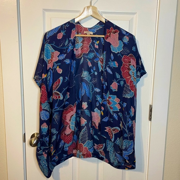NWOT LOFT blue floral boho open cardigan wrap sz XS/S - Picture 1 of 9